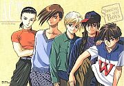 Gundam Wing: (most of) the pilots
(© Sotsu Agency / Sunrise / Bandai)