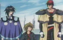 Outlaw Star: Melfina, Jim, and Gene (© Bandai / Sunrise / Shueisha - Sotsu Agency)